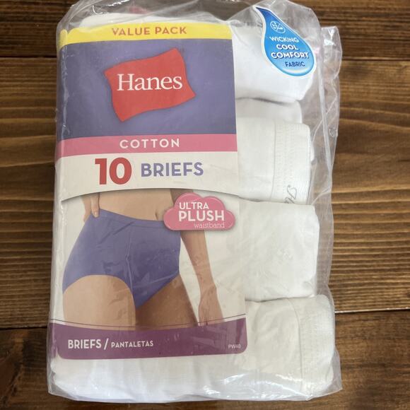 Hanes Women's Cotton Brief Panties Size 9 White 8/10 Pack Cool Comfort Tagless - Picture 1 of 5